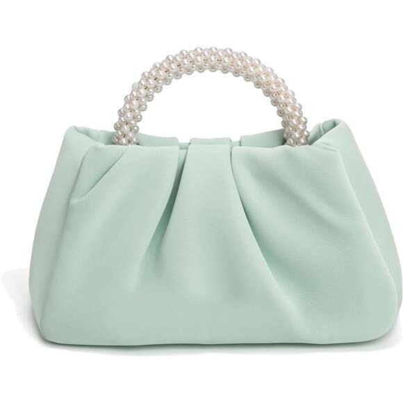 Women Small Pearl Handbags Soft Leather Mint Green - Picture 1 of 6